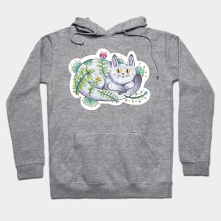 Cute Floral Cat Chilling and Curled Up Hoodie